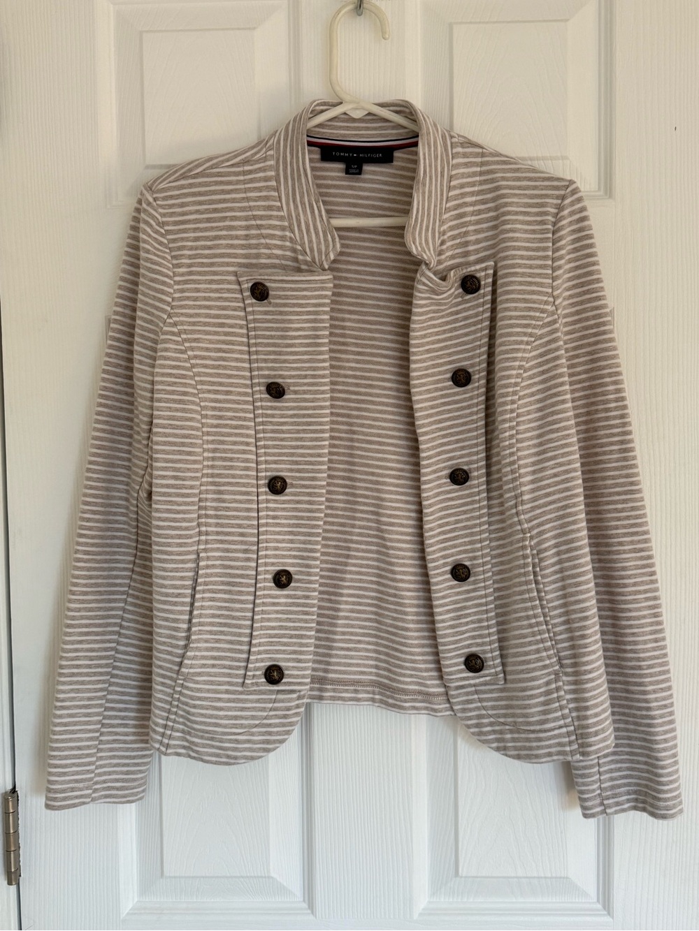Tommy Hilfiger Beige and White Striped Double-Breasted Jacket